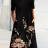 Women's Casual Dress Midi Dress Black Short Sleeve Floral Ruched Spring Summer Crew Neck Casual 2023 S M L XL XXL 3XL 2 Women's Casual Dress Midi Dress Black Short Sleeve Floral Ruched Spring Summer Crew Neck Casual 2023 S M L XL XXL 3XL -BONIU Clothing Shop agxhpb1652694888774
