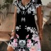 Women's Casual Dress Summer Dress Print Dress Floral Print V Neck Midi Dress Active Fashion Outdoor Daily Short Sleeve Regular Fit Yellow Pink Blue Summer Spring S M L XL XXL -BONIU Clothing Shop bdewqv1686919821778