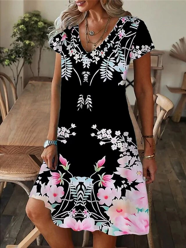 Women's Casual Dress Summer Dress Print Dress Floral Print V Neck Midi Dress Active Fashion Outdoor Daily Short Sleeve Regular Fit Yellow Pink Blue Summer Spring S M L XL XXL 3 Women's Casual Dress Summer Dress Print Dress Floral Print V Neck Midi Dress Active Fashion Outdoor Daily Short Sleeve Regular Fit Yellow Pink Blue Summer Spring S M L XL XXL