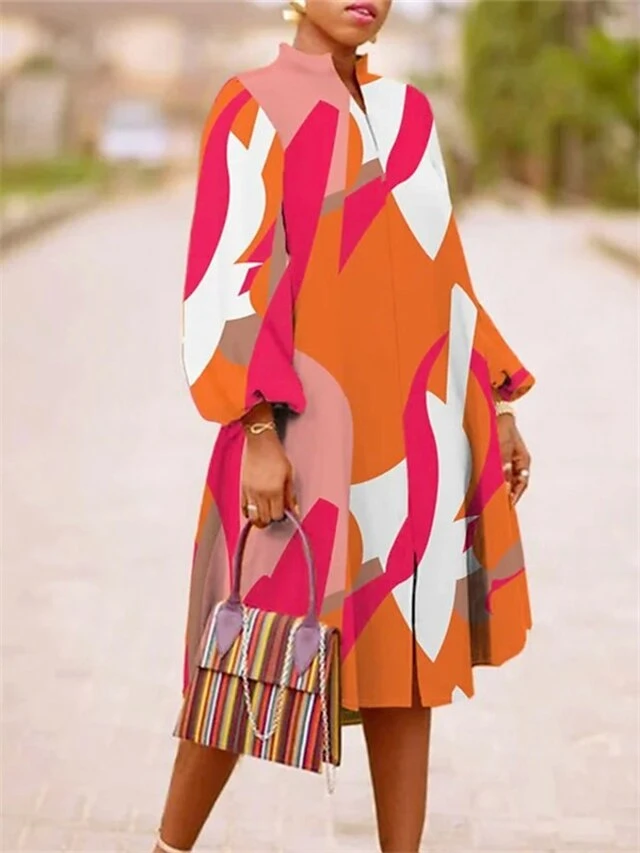 Women's Casual Dress Swing Dress Print Dress Knee Length Dress Blue Orange Long Sleeve Print Print Fall Winter Autumn Stand Collar Stylish Winter Dress Fall Dress Loose Fit 2023 S M L XL 2XL 3 Women's Casual Dress Swing Dress Print Dress Knee Length Dress Blue Orange Long Sleeve Print Print Fall Winter Autumn Stand Collar Stylish Winter Dress Fall Dress Loose Fit 2023 S M L XL 2XL