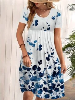 Women's T Shirt Dress Casual Dress Summer Dress Floral Print Crew Neck Midi Dress Fashion Streetwear Outdoor Street Short Sleeve Regular Fit Dark Red Dark Pink Blue Summer Spring S M L XL XXL