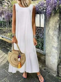 Women's A Line Dress Maxi Long Dress Sleeveless Solid Color Patchwork Spring Summer Round Neck Basic Essential Casual Boom Sale Dress S M L XL 2XL 3XL 4XL 5XL