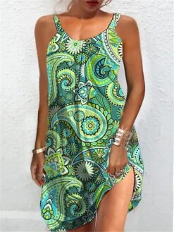Women's Casual Dress Ethnic Dress Shift Dress Floral Print Strap Mini Dress Ethnic Tribal Outdoor Daily Sleeveless Loose Fit Green Spring Summer S M L XL XXL