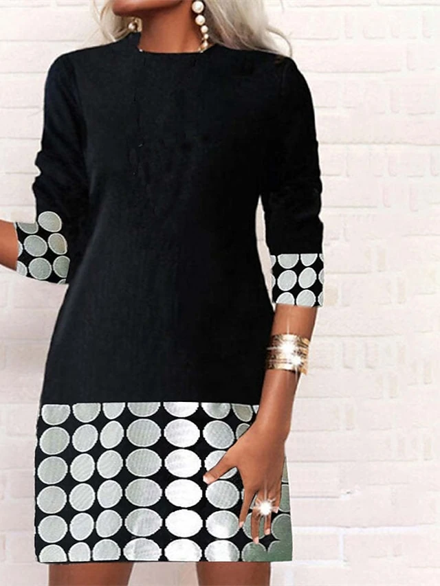 Women‘s Casual Dress Shift Dress Short Mini Dress White Black Gray Wine Long Sleeve Polka Dot Color Block Geometric Print Fall Winter Crew Neck Casual Modern 2023 S M L XL XXL 3XL 5 Women‘s Casual Dress Shift Dress Short Mini Dress White Black Gray Wine Long Sleeve Polka Dot Color Block Geometric Print Fall Winter Crew Neck Casual Modern 2023 S M L XL XXL 3XL - Image 3