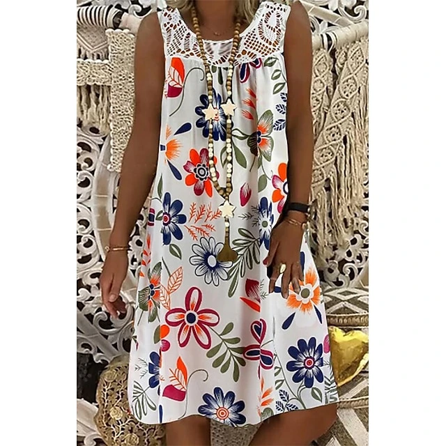 Women‘s Shift Dress Knee Length Dress White Black Army Green Fuchsia Navy Blue Sleeveless Floral Print Spring Summer Round Neck Hot Casual Boho Loose 2023 M L XL XXL 3XL 4XL 5XL 4 Women‘s Shift Dress Knee Length Dress White Black Army Green Fuchsia Navy Blue Sleeveless Floral Print Spring Summer Round Neck Hot Casual Boho Loose 2023 M L XL XXL 3XL 4XL 5XL - Image 2