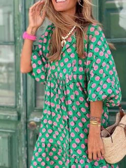 Women's Bohemia Casual Dress Swing Dress Floral Dress Long Dress Maxi Dress Green Long Sleeve Floral Print Winter Fall Autumn V Neck Winter Dress Fall Dress Loose Fit 2023 S M L XL XXL -BONIU Clothing Shop ehhdvz1628237516712