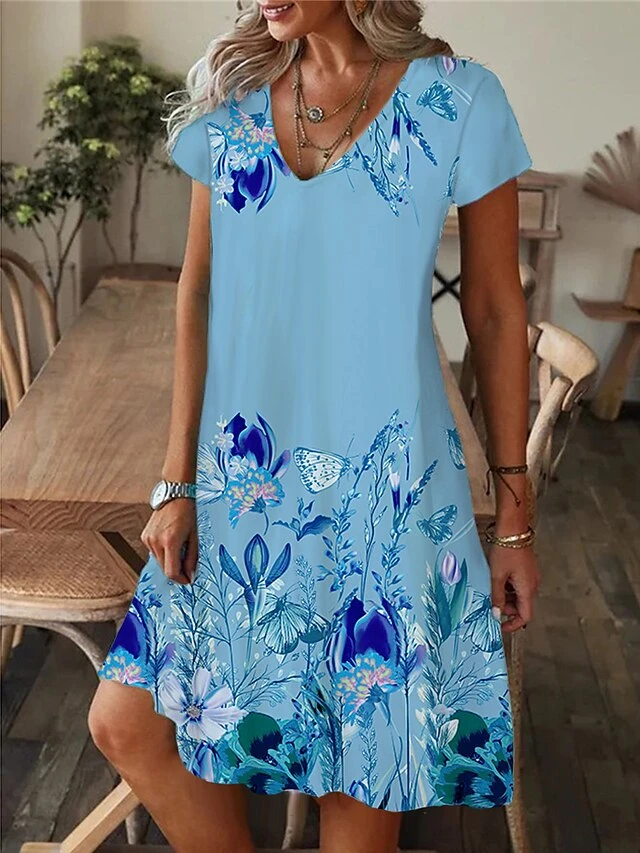 Women's Casual Dress Summer Dress Print Dress Floral Print V Neck Midi Dress Active Fashion Outdoor Daily Short Sleeve Regular Fit Yellow Pink Blue Summer Spring S M L XL XXL 4 Women's Casual Dress Summer Dress Print Dress Floral Print V Neck Midi Dress Active Fashion Outdoor Daily Short Sleeve Regular Fit Yellow Pink Blue Summer Spring S M L XL XXL - Image 2