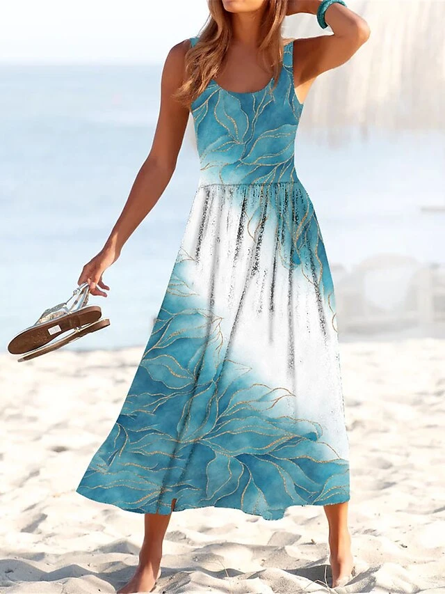 Women's Casual Dress Swing Dress A Line Dress Floral Ditsy Floral Print U Neck Midi Dress Active Fashion Outdoor Daily Sleeveless Regular Fit Wine Navy Blue Royal Blue Summer Spring S M L XL XXL 4 Women's Casual Dress Swing Dress A Line Dress Floral Ditsy Floral Print U Neck Midi Dress Active Fashion Outdoor Daily Sleeveless Regular Fit Wine Navy Blue Royal Blue Summer Spring S M L XL XXL - Image 2