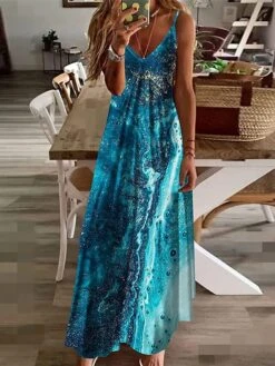 Women's Long Dress Maxi Dress Casual Dress Color Gradient Marbling Fashion Vacation Print Sleeveless Strap Dress Regular Fit Navy Blue Royal Blue Blue Summer Spring S M L XL XXL -BONIU Clothing Shop fcxzky1681463531790