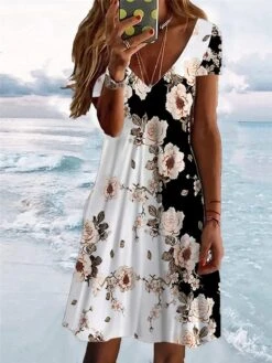 Women's Casual Dress Summer Dress Print Dress Floral Print V Neck Mini Dress Active Fashion Outdoor Daily Short Sleeve Regular Fit White Green Spring Summer S M L XL XXL