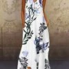 Women's Long Dress Maxi Dress Blue Yellow White Sleeveless Floral Print Spring Summer V Neck Hot 2023 S M L XL XXL 3XL 4XL 5XL -BONIU Clothing Shop fnzf1593422630618