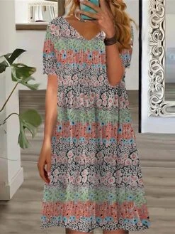 Women's T Shirt Dress Casual Dress Summer Dress Leopard Print Print V Neck Mini Dress Active Fashion Outdoor Daily Short Sleeve Loose Fit Yellow Light Green Blue Summer Spring S M L XL XXL