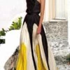 Women's Swing Dress Maxi Long Dress One Shoulder Black Yellow Green Gray Color Bar Flower Explosion Dark Green Sleeveless Color Block Cold Shoulder Print Spring Summer S-3XL -BONIU Clothing Shop gkxudj1644807070882