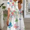 Women's T Shirt Dress Casual Dress Summer Dress Floral Butterfly Print V Neck Mini Dress Active Fashion Outdoor Daily Short Sleeve Loose Fit Light Pink White Yellow Summer Spring S M L XL XXL