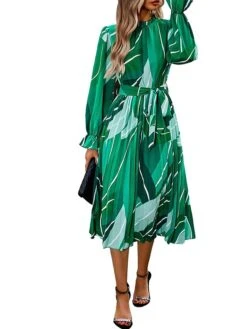 Women's Casual Dress Print Dress Floral Print Crew Neck Bishop Sleeve Long Dress Maxi Dress Elegant Date Long Sleeve Slim Black Pink Blue Fall S M L XL