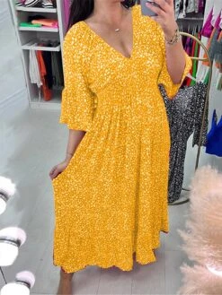 Women's Casual Dress Swing Dress A Line Dress Floral Print V Neck Long Dress Maxi Dress Fashion Streetwear Outdoor Street 3/4 Length Sleeve Loose Fit Black Yellow Red Fall S M L XL XXL 7 Women's Casual Dress Swing Dress A Line Dress Floral Print V Neck Long Dress Maxi Dress Fashion Streetwear Outdoor Street 3/4 Length Sleeve Loose Fit Black Yellow Red Fall S M L XL XXL -BONIU Clothing Shop iqkhvg1692872514798