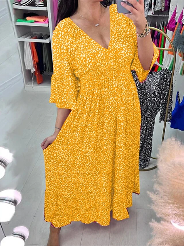Women's Casual Dress Swing Dress A Line Dress Floral Print V Neck Long Dress Maxi Dress Fashion Streetwear Outdoor Street 3/4 Length Sleeve Loose Fit Black Yellow Red Fall S M L XL XXL 4 Women's Casual Dress Swing Dress A Line Dress Floral Print V Neck Long Dress Maxi Dress Fashion Streetwear Outdoor Street 3/4 Length Sleeve Loose Fit Black Yellow Red Fall S M L XL XXL - Image 2