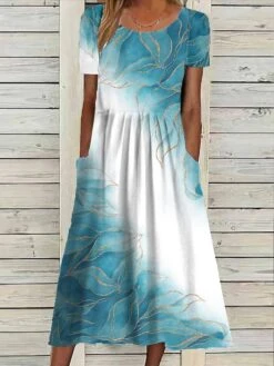 Women's Casual Dress Summer Dress Print Dress Floral Pocket Print Crew Neck Midi Dress Fashion Streetwear Outdoor Daily Short Sleeve Loose Fit White Pink Blue Summer Spring S M L XL XXL