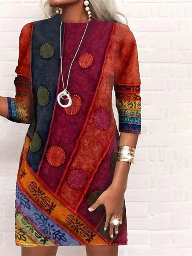 Women‘s Casual Dress Shift Dress Short Mini Dress White Black Gray Wine Long Sleeve Polka Dot Color Block Geometric Print Fall Winter Crew Neck Casual Modern 2023 S M L XL XXL 3XL 6 Women‘s Casual Dress Shift Dress Short Mini Dress White Black Gray Wine Long Sleeve Polka Dot Color Block Geometric Print Fall Winter Crew Neck Casual Modern 2023 S M L XL XXL 3XL - Image 4