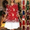 Women's Christmas Print Dress Wine Light Red Dark Green Red Black Long Sleeve Elk SnowmanTree Print Winter Autumn V Neck Fashion CasualFall Dress Loose Fit 2022 S M L XL 2XL 3XL 4XL 5XL -BONIU Clothing Shop kgsolh1668427189133