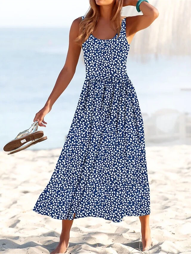 Women's Casual Dress Swing Dress A Line Dress Floral Ditsy Floral Print U Neck Midi Dress Active Fashion Outdoor Daily Sleeveless Regular Fit Wine Navy Blue Royal Blue Summer Spring S M L XL XXL 6 Women's Casual Dress Swing Dress A Line Dress Floral Ditsy Floral Print U Neck Midi Dress Active Fashion Outdoor Daily Sleeveless Regular Fit Wine Navy Blue Royal Blue Summer Spring S M L XL XXL - Image 4