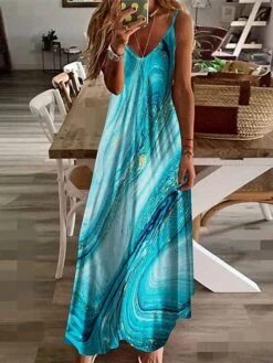 Women's Long Dress Maxi Dress Casual Dress Color Gradient Marbling Fashion Vacation Print Sleeveless Strap Dress Regular Fit Navy Blue Royal Blue Blue Summer Spring S M L XL XXL -BONIU Clothing Shop lvfhbb1681463529762