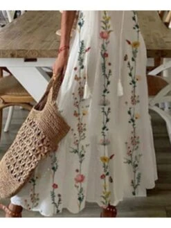 Women's A Line Dress Maxi Long Dress White Half Sleeve Floral Print Spring Summer V Neck Fashion Modern 2023 3XL -BONIU Clothing Shop mnnbuy1657706054981
