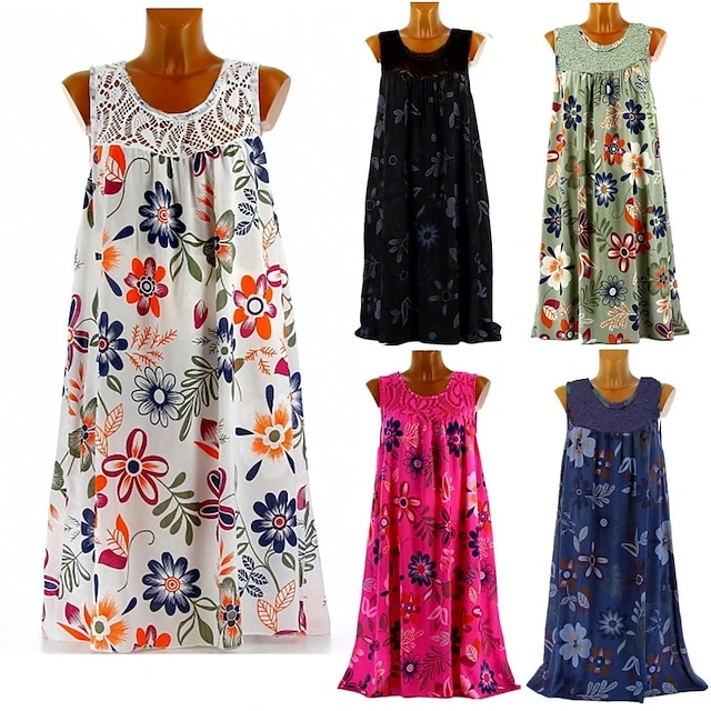 Women‘s Shift Dress Knee Length Dress White Black Army Green Fuchsia Navy Blue Sleeveless Floral Print Spring Summer Round Neck Hot Casual Boho Loose 2023 M L XL XXL 3XL 4XL 5XL 3 Women‘s Shift Dress Knee Length Dress White Black Army Green Fuchsia Navy Blue Sleeveless Floral Print Spring Summer Round Neck Hot Casual Boho Loose 2023 M L XL XXL 3XL 4XL 5XL