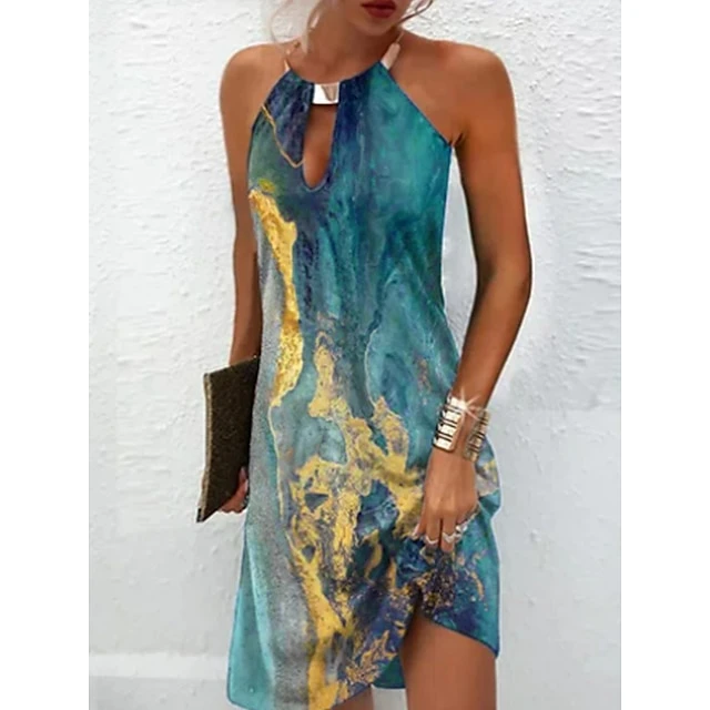 Women's Casual Dress Summer Dress Halter Neck Dress Graphic Marble Print Print Halter Mini Dress Fashion Modern Daily Holiday Sleeveless Loose Fit Pink Blue Green Summer Spring S M L XL XXL 6 Women's Casual Dress Summer Dress Halter Neck Dress Graphic Marble Print Print Halter Mini Dress Fashion Modern Daily Holiday Sleeveless Loose Fit Pink Blue Green Summer Spring S M L XL XXL - Image 4