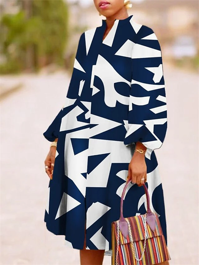 Women's Casual Dress Swing Dress Print Dress Knee Length Dress Blue Orange Long Sleeve Print Print Fall Winter Autumn Stand Collar Stylish Winter Dress Fall Dress Loose Fit 2023 S M L XL 2XL 5 Women's Casual Dress Swing Dress Print Dress Knee Length Dress Blue Orange Long Sleeve Print Print Fall Winter Autumn Stand Collar Stylish Winter Dress Fall Dress Loose Fit 2023 S M L XL 2XL - Image 3