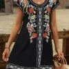 Women's T Shirt Dress Casual Dress T Shirt Dress Tee Dress Tribal Print Crew Neck Mini Dress Vintage Ethnic Outdoor Street Short Sleeve Loose Fit Black Burgundy Blue Summer Spring S M L XL -BONIU Clothing Shop olzwkt1678431841460