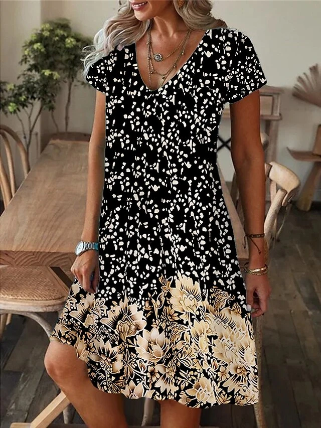 Women's Casual Dress Summer Dress Print Dress Floral Print V Neck Midi Dress Active Fashion Outdoor Daily Short Sleeve Regular Fit Yellow Pink Blue Summer Spring S M L XL XXL 5 Women's Casual Dress Summer Dress Print Dress Floral Print V Neck Midi Dress Active Fashion Outdoor Daily Short Sleeve Regular Fit Yellow Pink Blue Summer Spring S M L XL XXL - Image 3