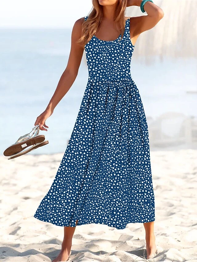 Women's Casual Dress Swing Dress A Line Dress Floral Ditsy Floral Print U Neck Midi Dress Active Fashion Outdoor Daily Sleeveless Regular Fit Wine Navy Blue Royal Blue Summer Spring S M L XL XXL 7 Women's Casual Dress Swing Dress A Line Dress Floral Ditsy Floral Print U Neck Midi Dress Active Fashion Outdoor Daily Sleeveless Regular Fit Wine Navy Blue Royal Blue Summer Spring S M L XL XXL - Image 5