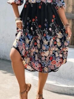 Women's Casual Dress A Line Dress Floral Dress Floral Pocket Print V Neck Midi Dress Active Fashion Outdoor Daily Half Sleeve Regular Fit Black Spring Fall S M L XL XXL -BONIU Clothing Shop panlca1692348305690