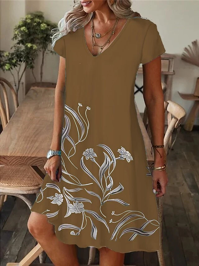 Women's Casual Dress Summer Dress Print Dress Floral Print V Neck Midi Dress Active Fashion Outdoor Daily Short Sleeve Regular Fit Yellow Pink Blue Summer Spring S M L XL XXL 6 Women's Casual Dress Summer Dress Print Dress Floral Print V Neck Midi Dress Active Fashion Outdoor Daily Short Sleeve Regular Fit Yellow Pink Blue Summer Spring S M L XL XXL - Image 4