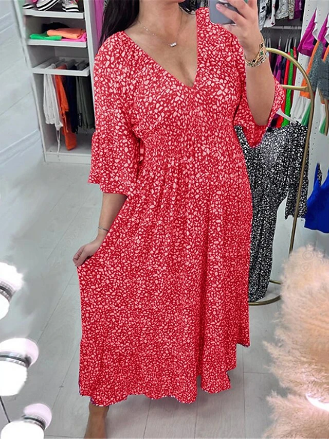 Women's Casual Dress Swing Dress A Line Dress Floral Print V Neck Long Dress Maxi Dress Fashion Streetwear Outdoor Street 3/4 Length Sleeve Loose Fit Black Yellow Red Fall S M L XL XXL 6 Women's Casual Dress Swing Dress A Line Dress Floral Print V Neck Long Dress Maxi Dress Fashion Streetwear Outdoor Street 3/4 Length Sleeve Loose Fit Black Yellow Red Fall S M L XL XXL - Image 4