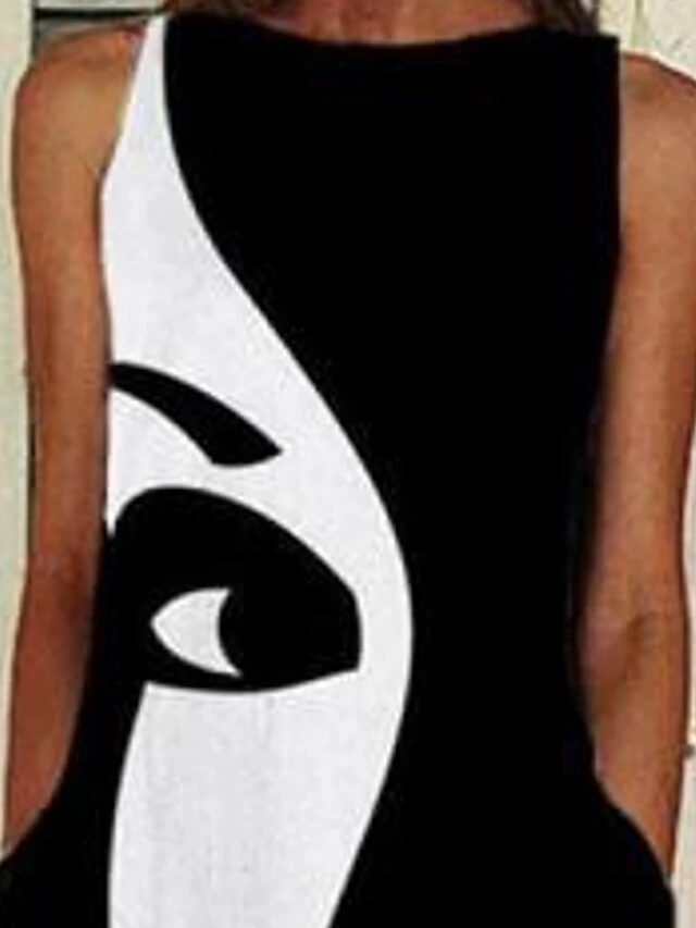 Women's Casual Dress Midi Dress Black Sleeveless Print Print Summer Spring Crew Neck Modern 2023 S M L XL XXL 3XL 5 Women's Casual Dress Midi Dress Black Sleeveless Print Print Summer Spring Crew Neck Modern 2023 S M L XL XXL 3XL - Image 3