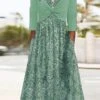 Women's Casual Dress A Line Dress Floral Dress Floral Button Pocket Crew Neck Midi Dress Fashion Streetwear Outdoor Daily 3/4 Length Sleeve Regular Fit Green Summer Spring S M L XL XXL
