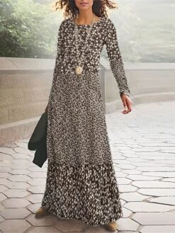 Women's T Shirt Dress Casual Dress Winter Dress Floral Print Crew Neck Long Dress Maxi Dress Fashion Streetwear Outdoor Street Long Sleeve Regular Fit Yellow Wine Navy Blue Spring Fall S M L XL XXL