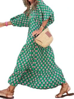 Women's Bohemia Casual Dress Swing Dress Floral Dress Long Dress Maxi Dress Green Long Sleeve Floral Print Winter Fall Autumn V Neck Winter Dress Fall Dress Loose Fit 2023 S M L XL XXL -BONIU Clothing Shop stcajd1628237518166