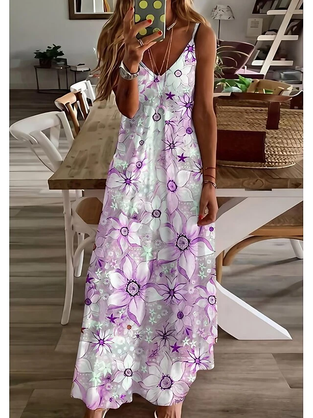 Women's Casual Dress Swing Dress Long Dress Maxi Dress Purple Pink Yellow Sleeveless Floral Print Spring Summer V Neck S M L XL XXL 3 Women's Casual Dress Swing Dress Long Dress Maxi Dress Purple Pink Yellow Sleeveless Floral Print Spring Summer V Neck S M L XL XXL