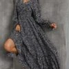 Women's Casual Dress Swing Dress A Line Dress Leopard Ditsy Floral Print V Neck Long Dress Maxi Dress Active Fashion Outdoor Street Long Sleeve Loose Fit Brown Gray Fall Winter S M L XL XXL -BONIU Clothing Shop udksaf1695021914174