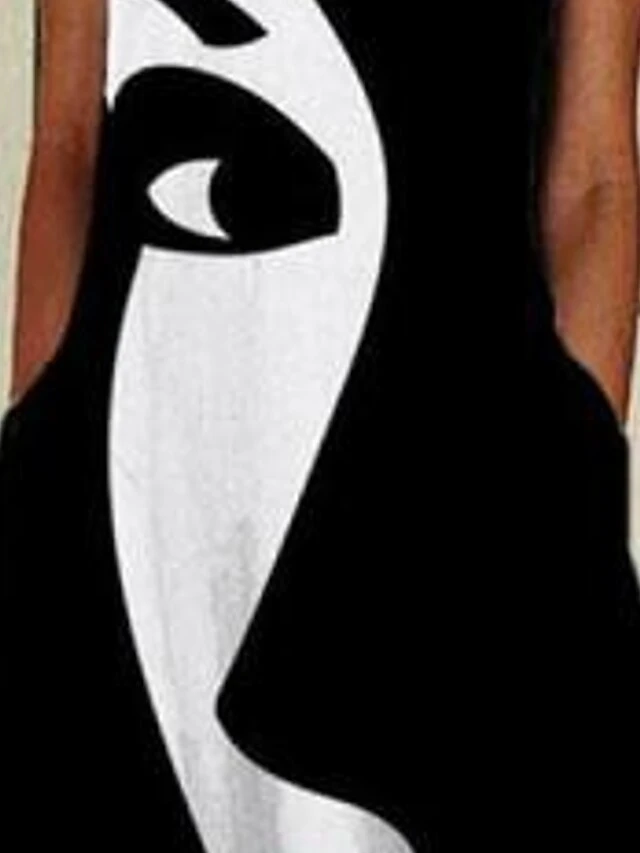 Women's Casual Dress Midi Dress Black Sleeveless Print Print Summer Spring Crew Neck Modern 2023 S M L XL XXL 3XL 6 Women's Casual Dress Midi Dress Black Sleeveless Print Print Summer Spring Crew Neck Modern 2023 S M L XL XXL 3XL - Image 4