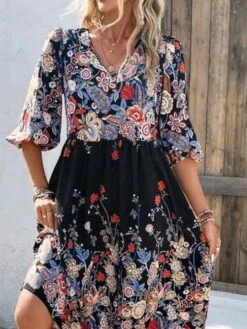 Women's Casual Dress A Line Dress Floral Dress Floral Pocket Print V Neck Midi Dress Active Fashion Outdoor Daily Half Sleeve Regular Fit Black Spring Fall S M L XL XXL -BONIU Clothing Shop wlcxwx1692348306070