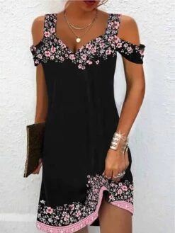 Women's Casual Dress Summer Dress Slip Dress Floral Stripe Cold Shoulder Print Strap Mini Dress Active Fashion Outdoor Daily Short Sleeve Regular Fit Black Yellow Pink Summer Spring S M L XL XXL