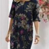 Women's Casual Dress Midi Dress Red Navy Blue Beige Half Sleeve Floral Patchwork Summer Spring Crew Neck Casual Linen S M L XL XXL 3XL 4XL -BONIU Clothing Shop xayxnb1616413889180