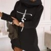 Women's Casual Dress Hoodie Dress Winter Dress Letter Asymmetrical Print Hooded Midi Dress Fashion Streetwear Outdoor Street Short Sleeve Regular Fit Black White Fall Winter S M L XL -BONIU Clothing Shop xgtbhy1694065549998