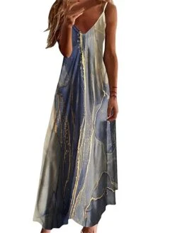 Women's Long Dress Maxi Dress Casual Dress Color Gradient Marbling Fashion Vacation Print Sleeveless Strap Dress Regular Fit Navy Blue Royal Blue Blue Summer Spring S M L XL XXL -BONIU Clothing Shop xplnyh1681463533649