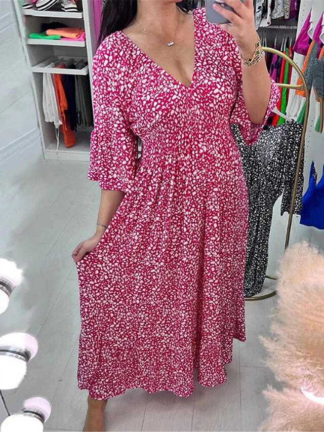 Women's Casual Dress Swing Dress A Line Dress Floral Print V Neck Long Dress Maxi Dress Fashion Streetwear Outdoor Street 3/4 Length Sleeve Loose Fit Black Yellow Red Fall S M L XL XXL 3 Women's Casual Dress Swing Dress A Line Dress Floral Print V Neck Long Dress Maxi Dress Fashion Streetwear Outdoor Street 3/4 Length Sleeve Loose Fit Black Yellow Red Fall S M L XL XXL