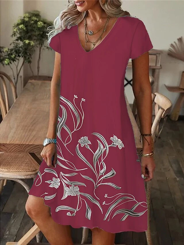 Women's Casual Dress Summer Dress Print Dress Floral Print V Neck Midi Dress Active Fashion Outdoor Daily Short Sleeve Regular Fit Yellow Pink Blue Summer Spring S M L XL XXL 7 Women's Casual Dress Summer Dress Print Dress Floral Print V Neck Midi Dress Active Fashion Outdoor Daily Short Sleeve Regular Fit Yellow Pink Blue Summer Spring S M L XL XXL - Image 5